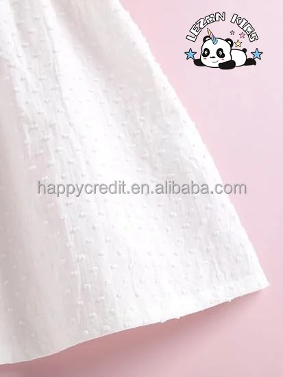 LEZONKIDS - Vestido personalizável com bordado floral e manga franzida de cintura alta para meninas